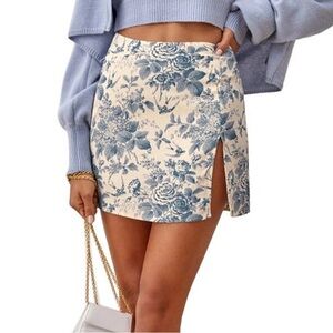 Reformation Blue Floral Mini Skirt